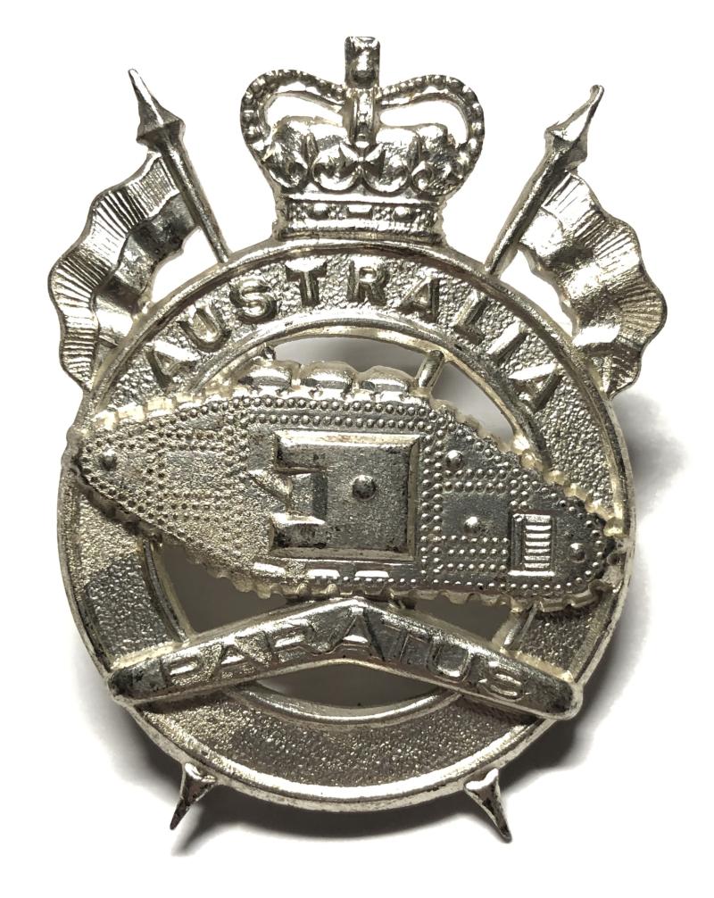 Australian 1st Armoured Regiment post 1953 slouch hat badge by Stokes.