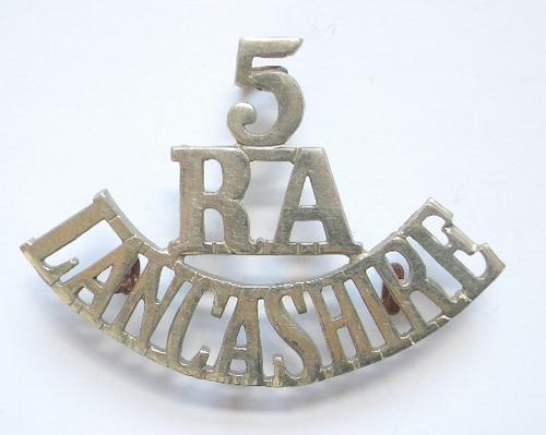 5 / RA / LANCASHIRE scarce pre 1908 white metal shoulder title.