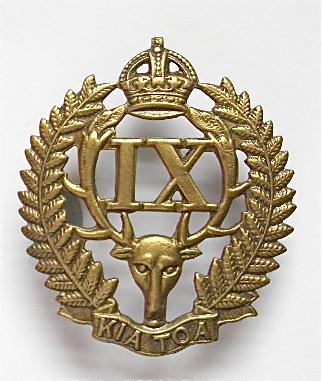New Zealand 9th (Hawke's Bay) Regiment WW1 brass hat badge,