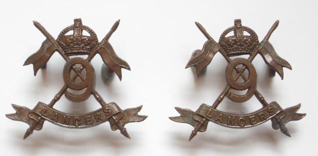 9th Queen?s Lancers pair of OSD bronze collar badges circa 1902-52.