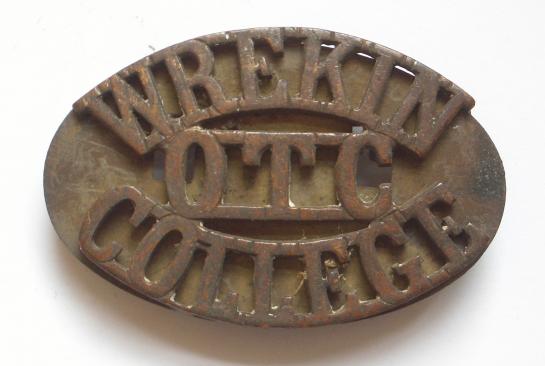 WREKIN / OTC / COLLEGE brass Shropshire shoulder title.