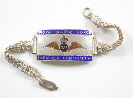 Royal Air Force RAF India Command Silver & Enamel ID Identification Bracelet 
