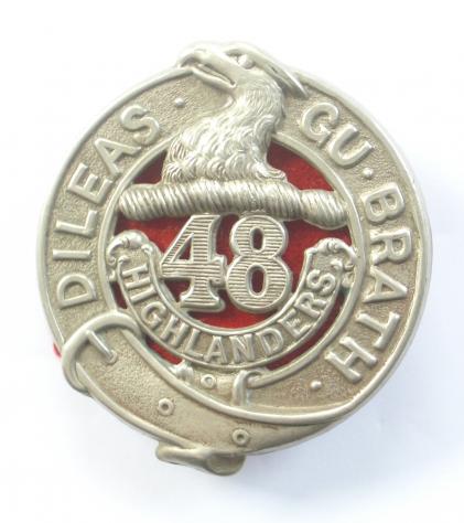 Canadian 48th Highlanders of Canada white metal glengarry badge by Ellis Bros.