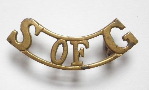 S OF G pre 1920 School of Gunnery brass shoulder title.