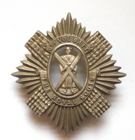 Scottish. 6th VB Royal Scots OR?s white metal glengarry badge circa 1888-1908.