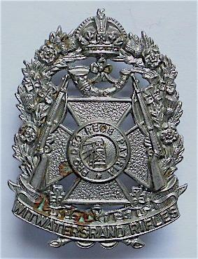 South African Witwatersrand Rifles white metal headdress badge.