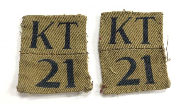 KT 21 pair of WW2 Tonbridge Bn. Kent Home Guard designations