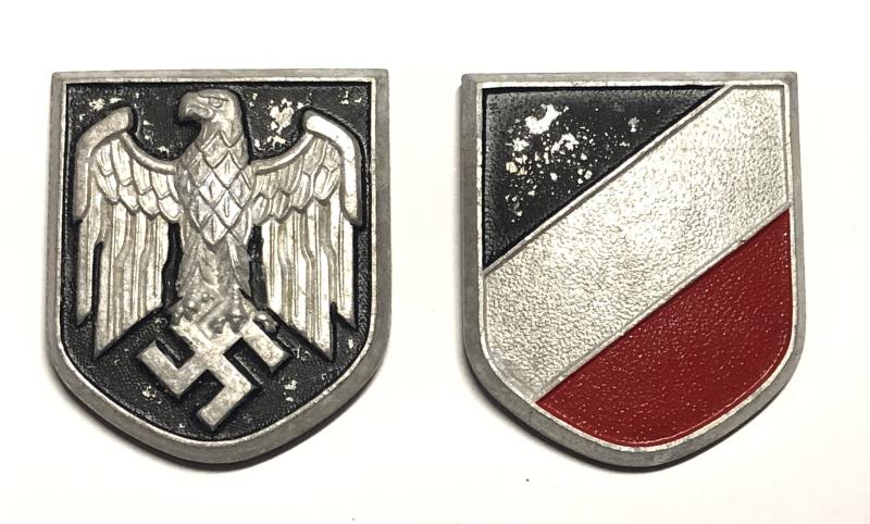 German Afrika Korps pair of WW2 maker marked tropical helmet decals.