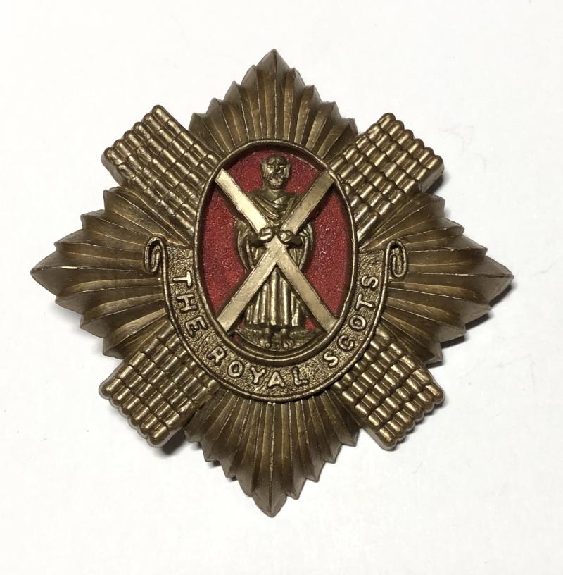 Royal Scots WW2 plastic economy glengarry badge by A. Stanley & Sons