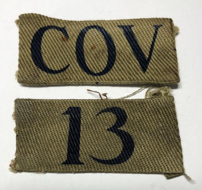COV / 13 (Coventry) Warwickshire WW2 Home Guard printed designation.