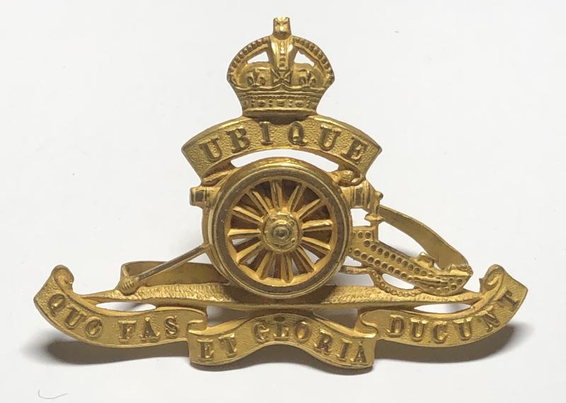 Royal Artillery Officer's gilt cap badge c1902-52.
