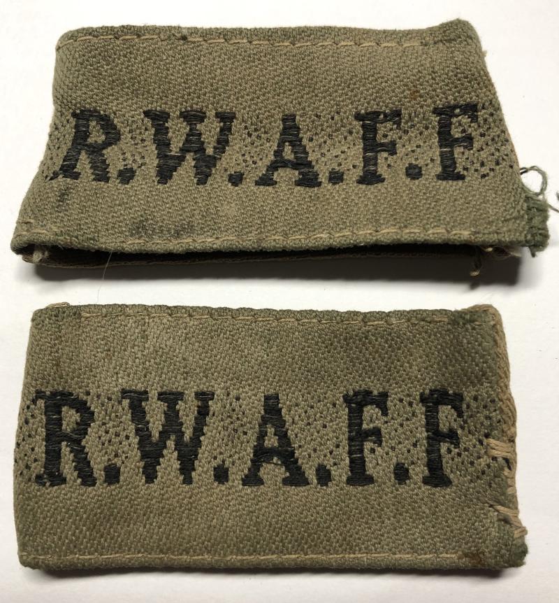 Royal West African Frontier Force WW2 era pair of slip-on shoulder titles.
