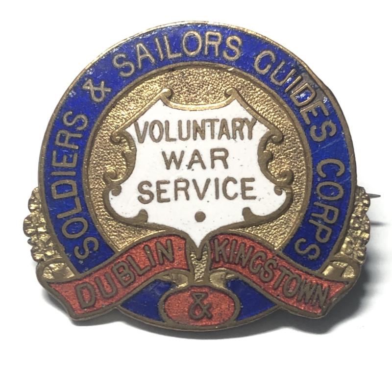 WW1 Irish. Dublin & Kingstown Soldiers & Sailors Guides Corps Voluntary War Service enamelled lapel badge.