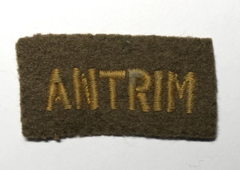 ANTRIM Ulster Home Guard Irish WW2  cloth shoulder title.