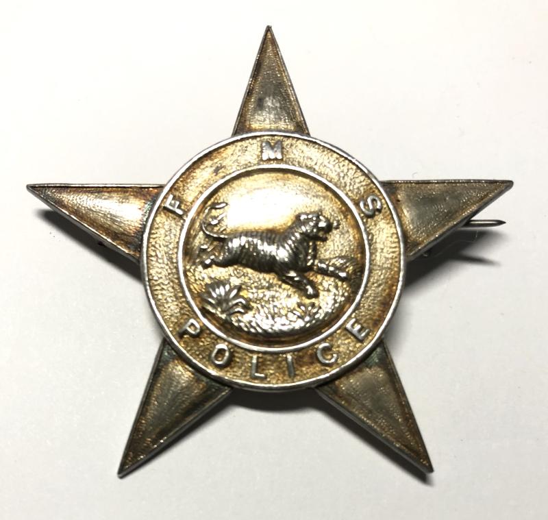 Federated Malay States Police 1920 HM silver headdress badge.