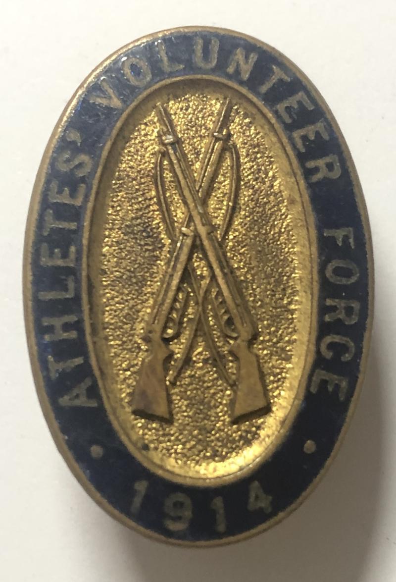 Athletes Volunteer Force 1914 VTC mufti badge by Fattorini, Bradford.