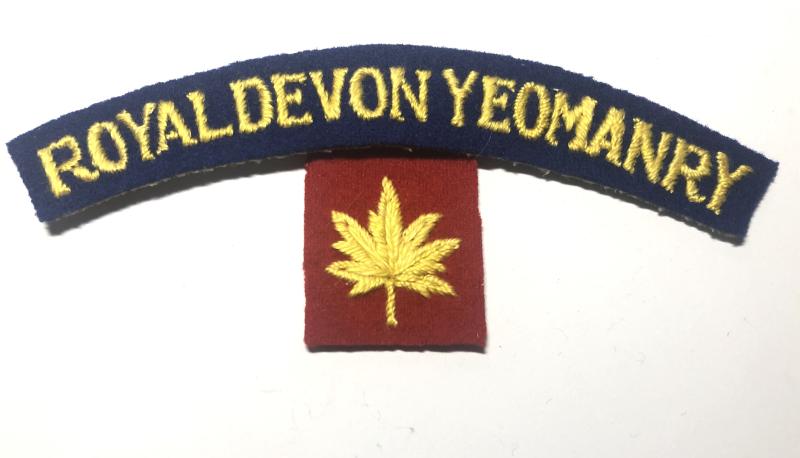 142nd Field Regt. RA ROYAL DEVON YEOMANRY WW2 shoulder title and Maple Leaf.