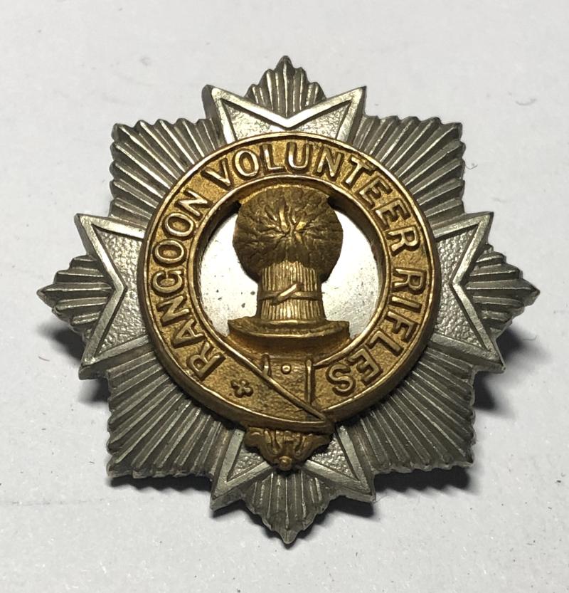 Rangoon Volunteer Rifles AFI field service cap badge c. 1877-1937.