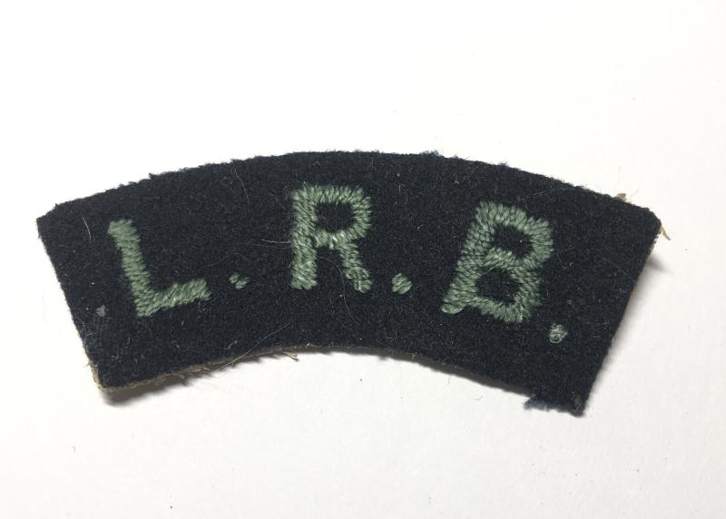 L.R.B. WW1 London Rifle Brigade cloth shoulder title.