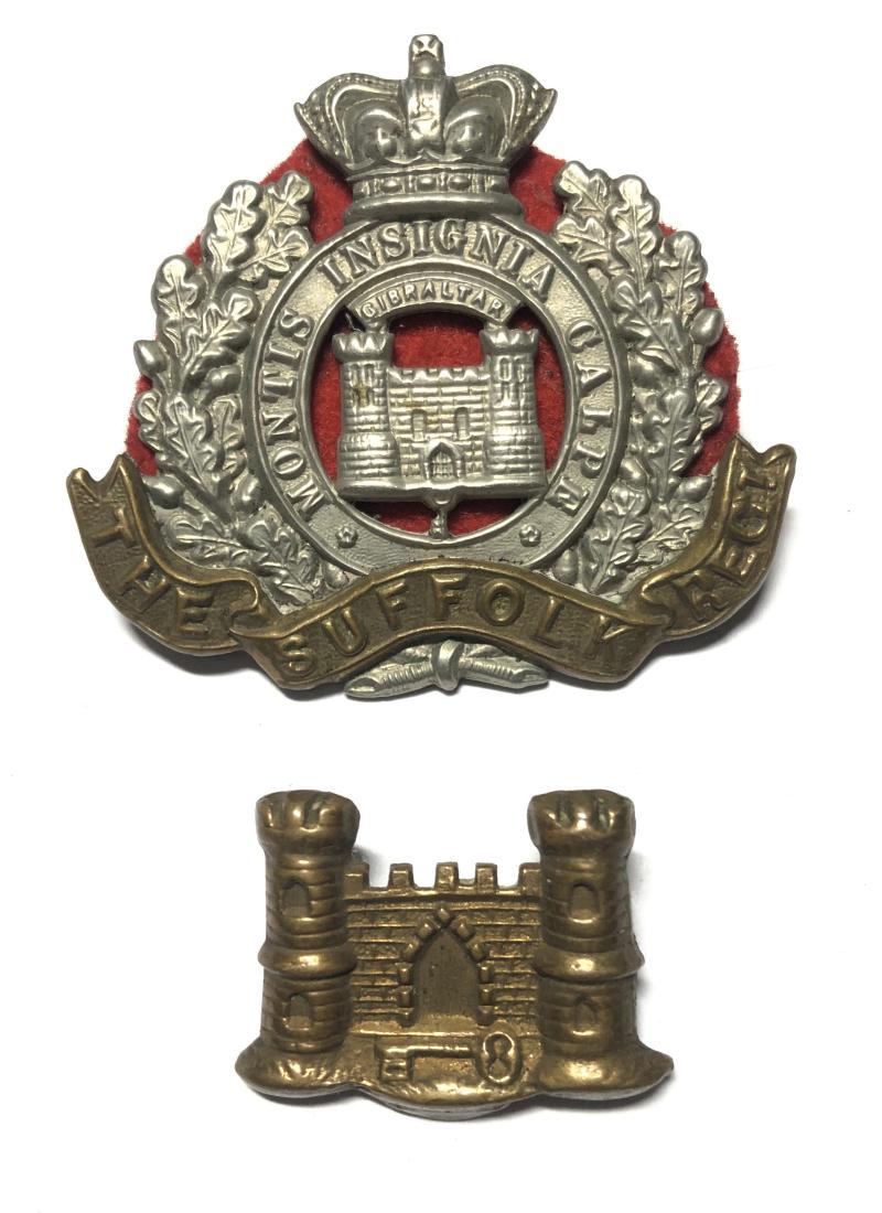 Suffolk Regiment Victorian post 1881 cap & collar badge.