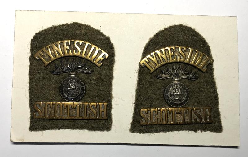 TYNESIDE / grenade / SCOTTISH pair of WW1 Officer's shoulder titles.