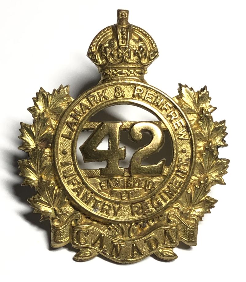 42nd Lanark & Renfrew Infantry Regiment Canadian Militia post 1904 cap badge.