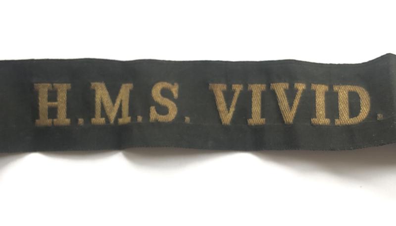 H.M.S. VIVID. WW1 Royal Navy Ratings cap tally / ribbon