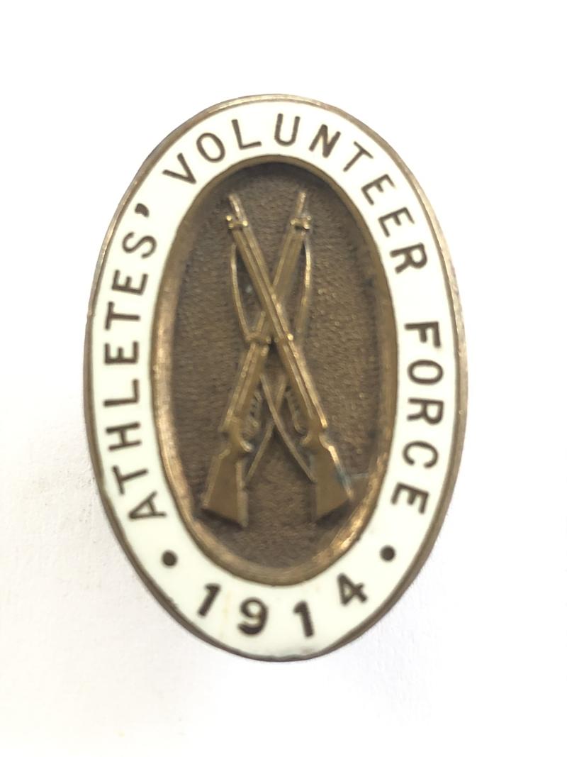 Athletes' Volunteer Force white enamel WW1 VTC badge
