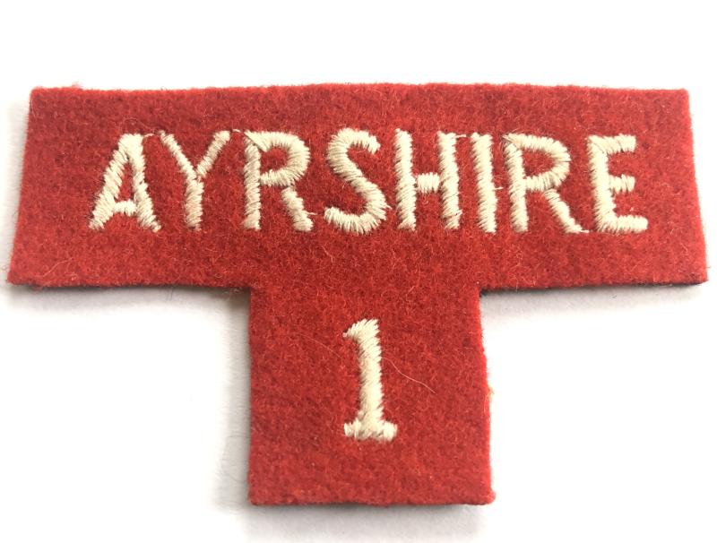 AYRSHIRE / 1  2nd phase Scottish Home Guard shoulder title c. 1952-57