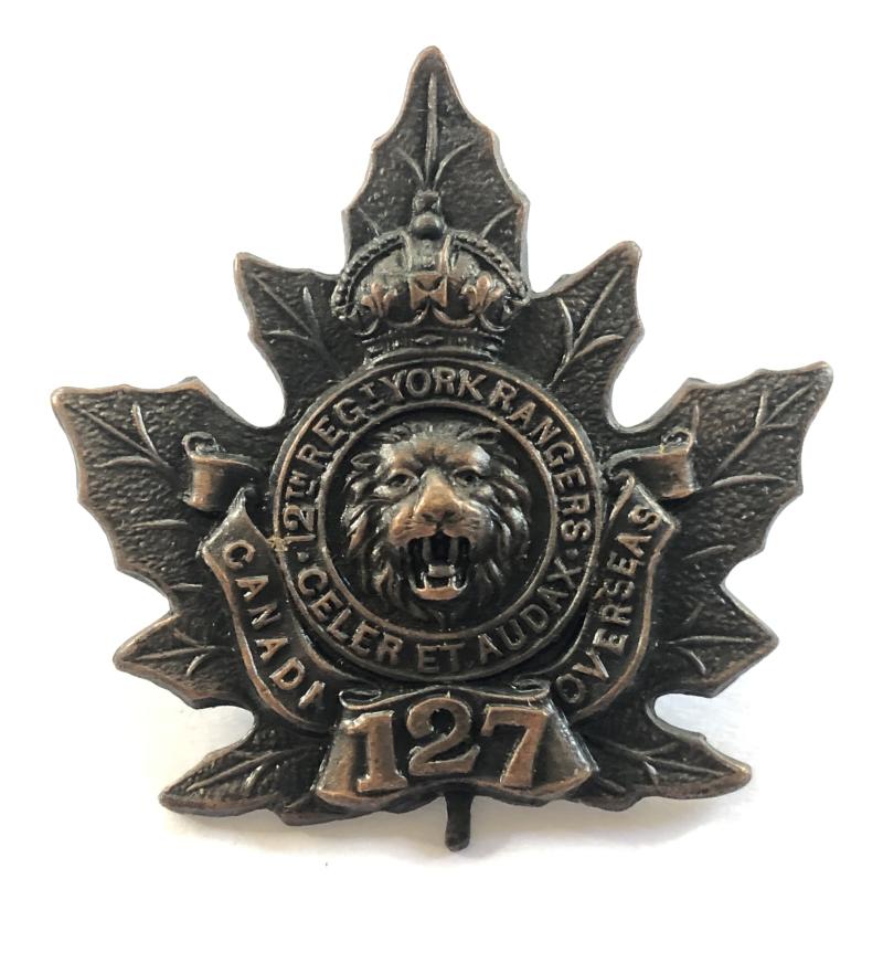 Canadian 127th Battalion (York County) CEF WW1 cap badge.