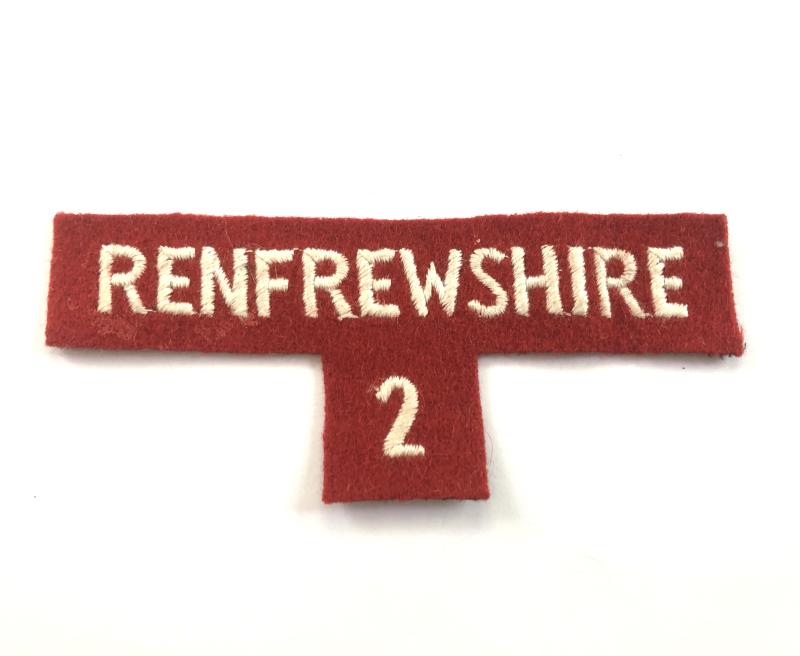 RENFREWSHIRE / 2 2nd phase Scottish Home Guard shoulder title c. 1952-57
