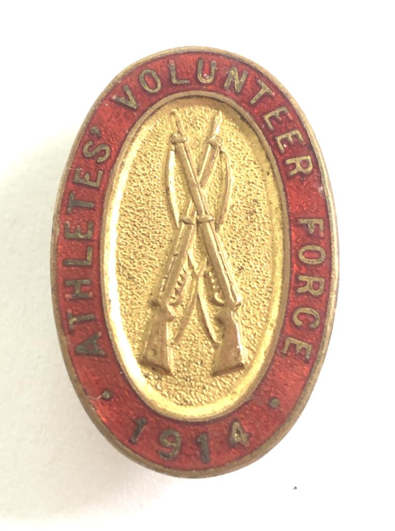 Athletes' Volunteer Force red enamel WW1 VTC badge by W.J. Carroll, London.