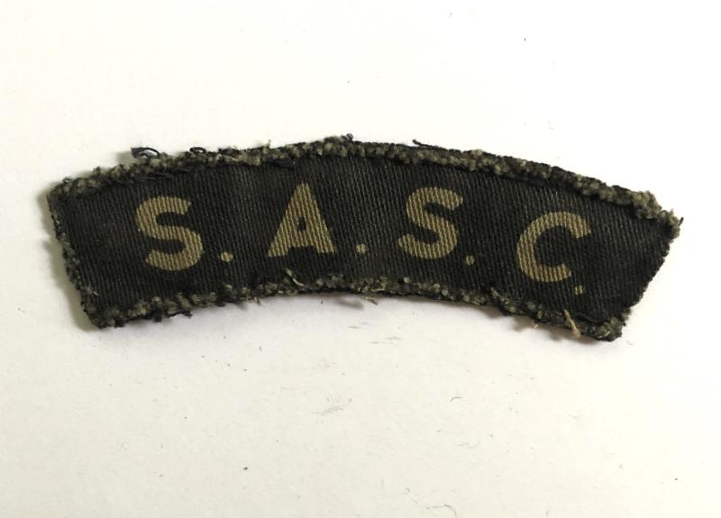 S.A.S.C. WW2 printed Small Arms School Corps shoulder title c. 1943-45.