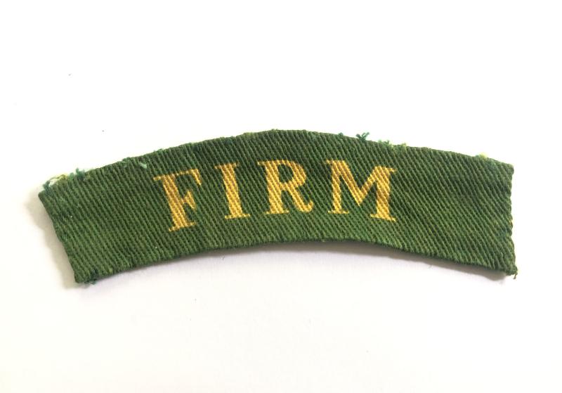 FIRM 11th Bn. Worcestershire Regiment WW2 printed shoulder title. c. 1942.