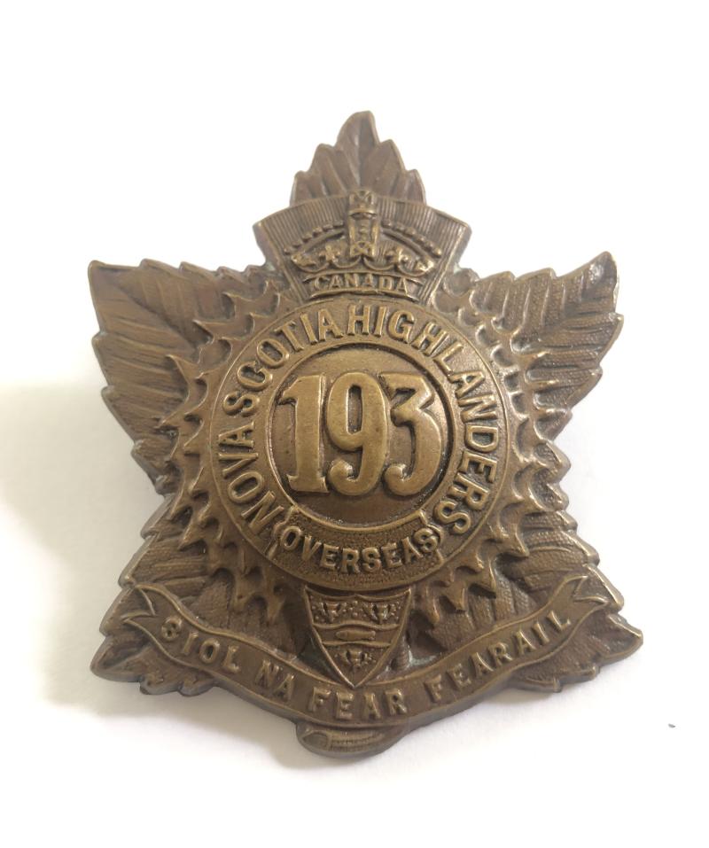 Canadian 193rd Bn. Nova Scotia Highlanders CEF WW1 glengarry badge