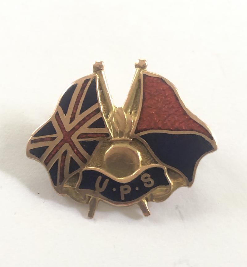 Kitchener’s Army University & Public Schools Brigade 1914 hallmarked Gold mufti badge.