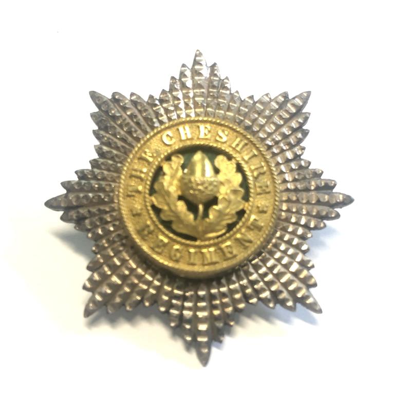 Cheshire Regiment Officer’s silvered and enamel cap badge.